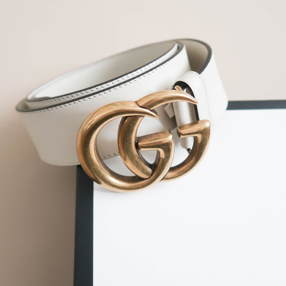 Gucci Leather Belt with Double G White & Gold